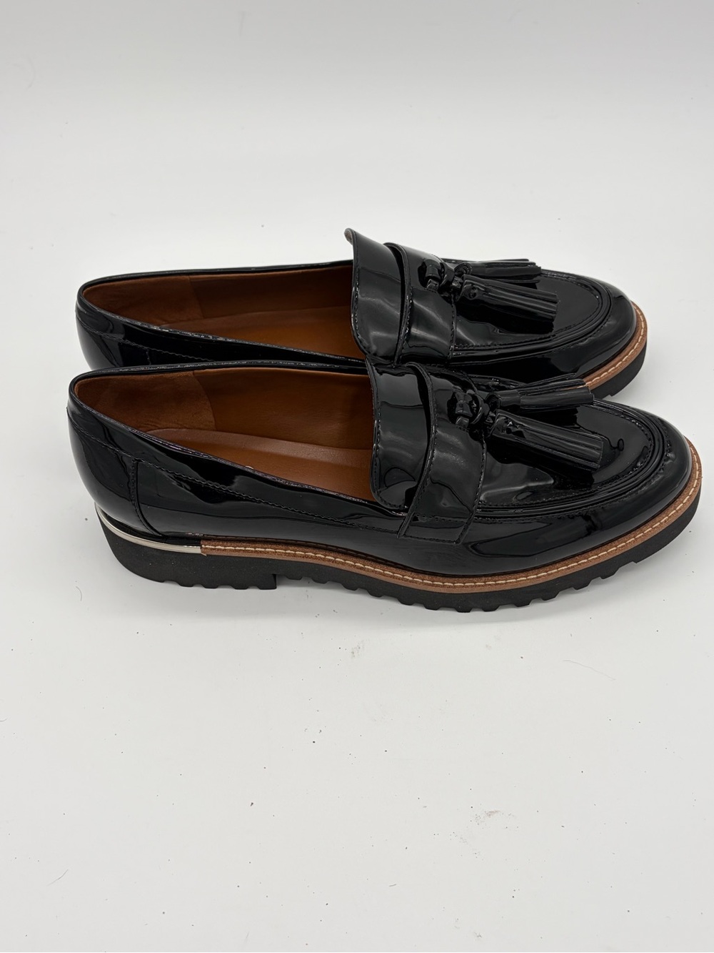 Franco Sarto Black Patent Tassel Penny Loafers New Without Box - Picture 6 of 8